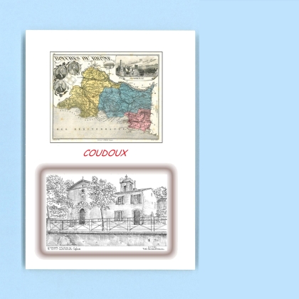 Cartes Postales impression Noir avec dpartement sur la ville de COUDOUX Titre : eglise