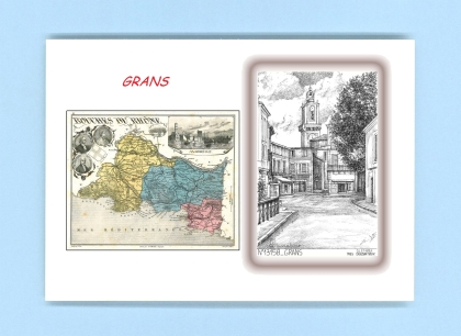 Cartes Postales impression Noir avec dpartement sur la ville de GRANS Titre : vue