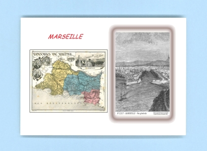 Cartes Postales impression Noir avec dpartement sur la ville de MARSEILLE Titre : vue generale