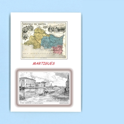 Cartes Postales impression Noir avec dpartement sur la ville de MARTIGUES Titre : le canal de jonquieres