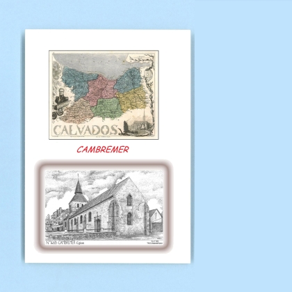 Cartes Postales impression Noir avec dpartement sur la ville de CAMBREMER Titre : eglise