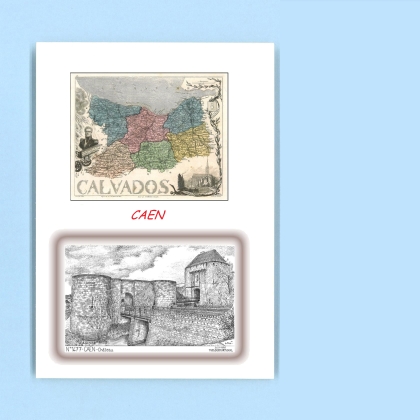 Cartes Postales impression Noir avec dpartement sur la ville de CAEN Titre : chateau