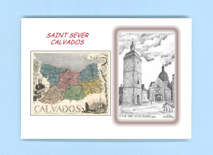 Cartes Postales impression Noir avec dpartement sur la ville de ST SEVER CALVADOS Titre : eglise