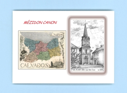 Cartes Postales impression Noir avec dpartement sur la ville de MEZIDON CANON Titre : eglise notre dame