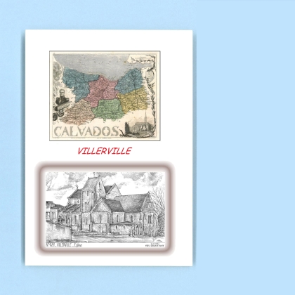 Cartes Postales impression Noir avec dpartement sur la ville de VILLERVILLE Titre : eglise