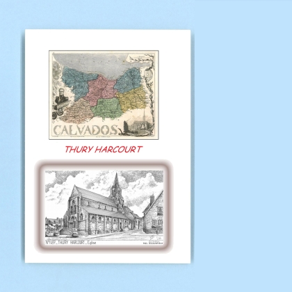 Cartes Postales impression Noir avec dpartement sur la ville de THURY HARCOURT Titre : eglise