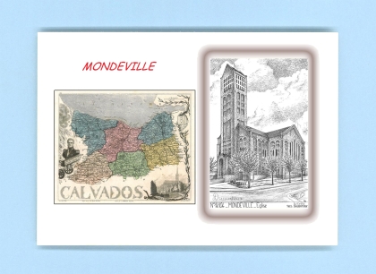 Cartes Postales impression Noir avec dpartement sur la ville de MONDEVILLE Titre : eglise