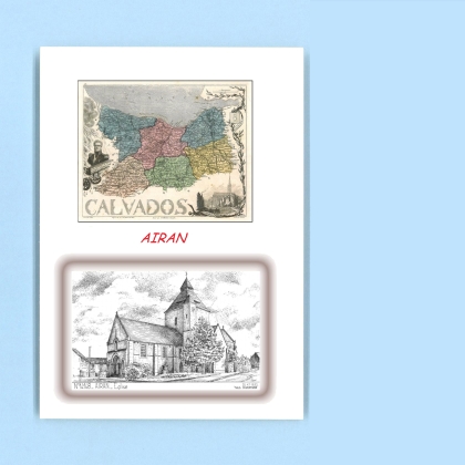 Cartes Postales impression Noir avec dpartement sur la ville de AIRAN Titre : eglise