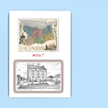 Cartes Postales impression Noir avec dpartement sur la ville de MOULT Titre : mairie