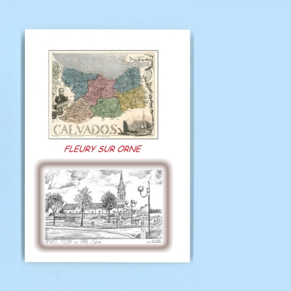 Cartes Postales impression Noir avec dpartement sur la ville de FLEURY SUR ORNE Titre : eglise