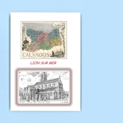 Cartes Postales impression Noir avec dpartement sur la ville de LION SUR MER Titre : place de l eglise