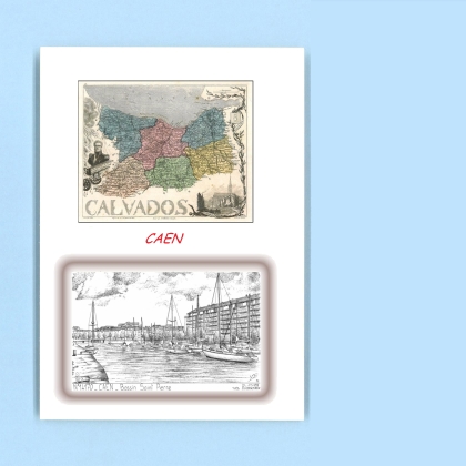 Cartes Postales impression Noir avec dpartement sur la ville de CAEN Titre : bassin st pierre