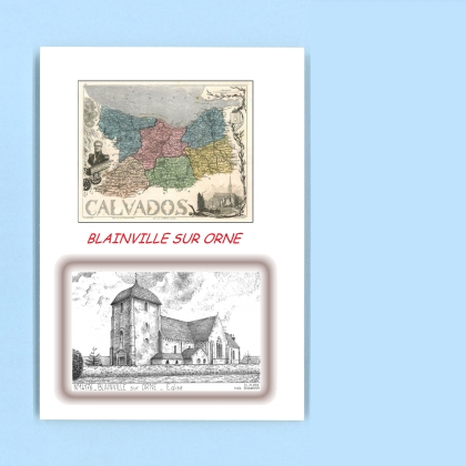 Cartes Postales impression Noir avec dpartement sur la ville de BLAINVILLE SUR ORNE Titre : eglise