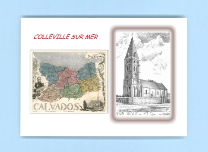 Cartes Postales impression Noir avec dpartement sur la ville de COLLEVILLE SUR MER Titre : eglise