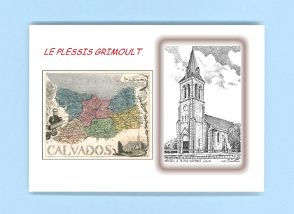 Cartes Postales impression Noir avec dpartement sur la ville de LE PLESSIS GRIMOULT Titre : eglise