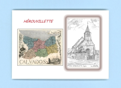 Cartes Postales impression Noir avec dpartement sur la ville de HEROUVILLETTE Titre : eglise