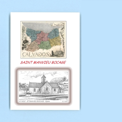 Cartes Postales impression Noir avec dpartement sur la ville de ST MANVIEU BOCAGE Titre : eglise