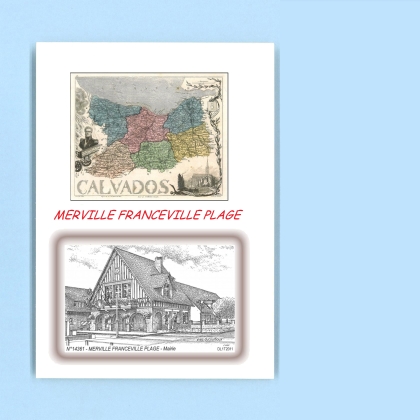 Cartes Postales impression Noir avec dpartement sur la ville de MERVILLE FRANCEVILLE PLAGE Titre : mairie
