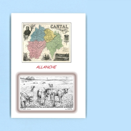 Cartes Postales impression Noir avec dpartement sur la ville de ALLANCHE Titre : vaches
