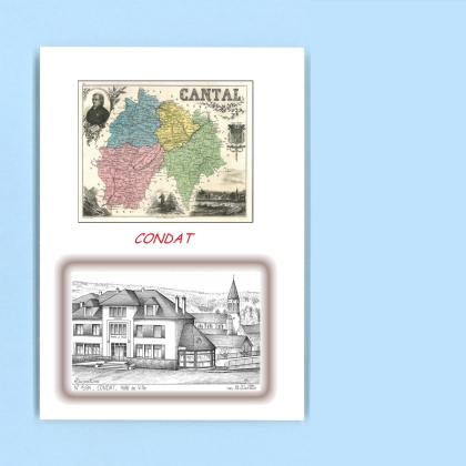 Cartes Postales impression Noir avec dpartement sur la ville de CONDAT Titre : hotel de ville