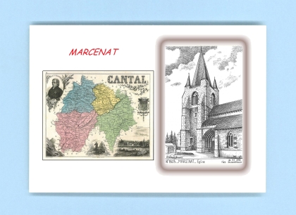 Cartes Postales impression Noir avec dpartement sur la ville de MARCENAT Titre : eglise