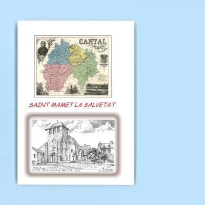 Cartes Postales impression Noir avec dpartement sur la ville de ST MAMET LA SALVETAT Titre : eglise