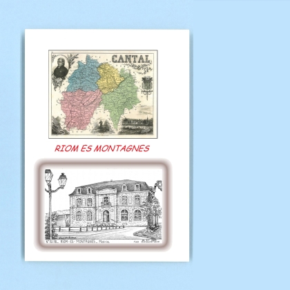 Cartes Postales impression Noir avec dpartement sur la ville de RIOM ES MONTAGNES Titre : mairie