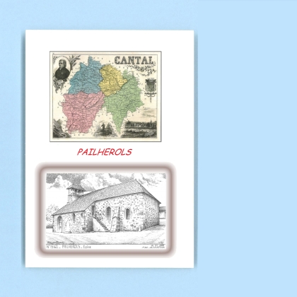 Cartes Postales impression Noir avec dpartement sur la ville de PAILHEROLS Titre : eglise