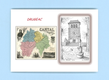 Cartes Postales impression Noir avec dpartement sur la ville de DRUGEAC Titre : eglise