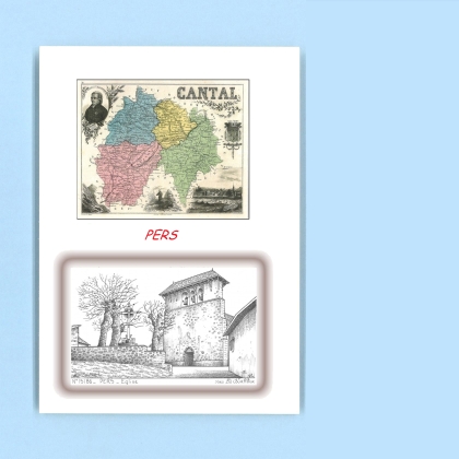 Cartes Postales impression Noir avec dpartement sur la ville de PERS Titre : eglise