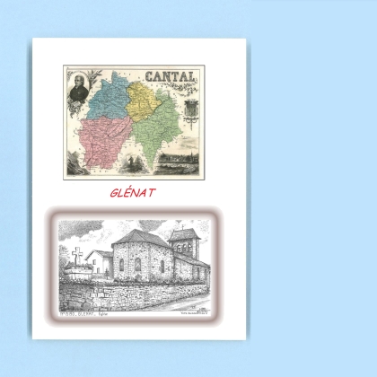 Cartes Postales impression Noir avec dpartement sur la ville de GLENAT Titre : eglise
