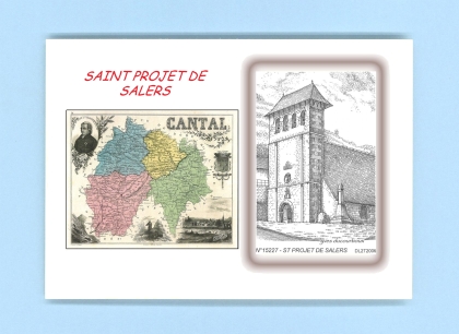 Cartes Postales impression Noir avec dpartement sur la ville de ST PROJET DE SALERS Titre : eglise