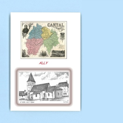 Cartes Postales impression Noir avec dpartement sur la ville de ALLY Titre : eglise