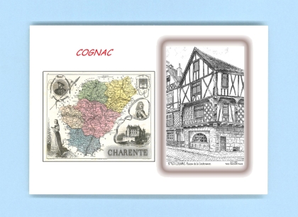 Cartes Postales impression Noir avec dpartement sur la ville de COGNAC Titre : maison de la lieutenance