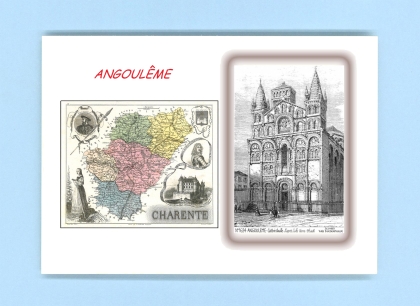 Cartes Postales impression Noir avec dpartement sur la ville de ANGOULEME Titre : cathedrale