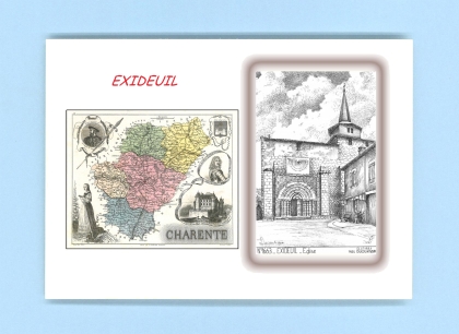 Cartes Postales impression Noir avec dpartement sur la ville de EXIDEUIL Titre : eglise