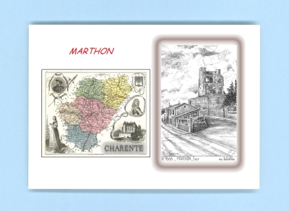 Cartes Postales impression Noir avec dpartement sur la ville de MARTHON Titre : tour
