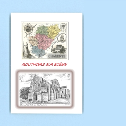 Cartes Postales impression Noir avec dpartement sur la ville de MOUTHIERS SUR BOEME Titre : eglise