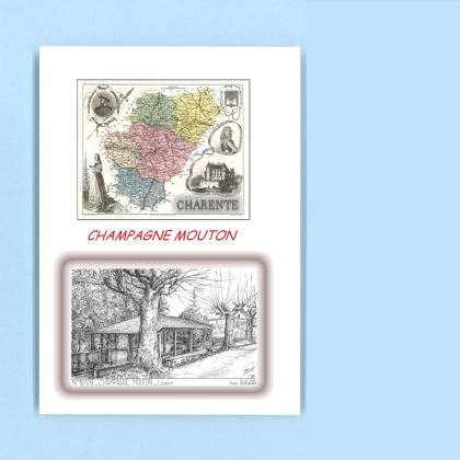 Cartes Postales impression Noir avec dpartement sur la ville de CHAMPAGNE MOUTON Titre : lavoir