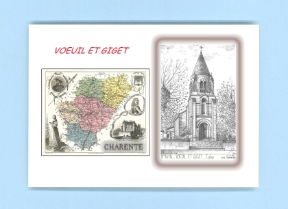 Cartes Postales impression Noir avec dpartement sur la ville de VOEUIL ET GIGET Titre : eglise