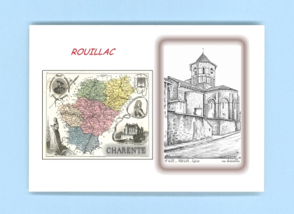 Cartes Postales impression Noir avec dpartement sur la ville de ROUILLAC Titre : eglise
