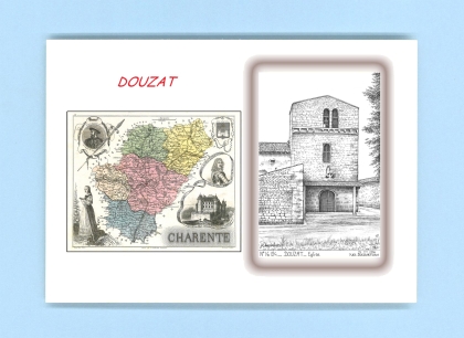 Cartes Postales impression Noir avec dpartement sur la ville de DOUZAT Titre : eglise