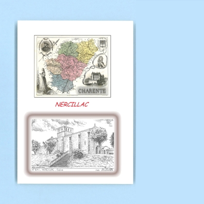 Cartes Postales impression Noir avec dpartement sur la ville de NERCILLAC Titre : eglise