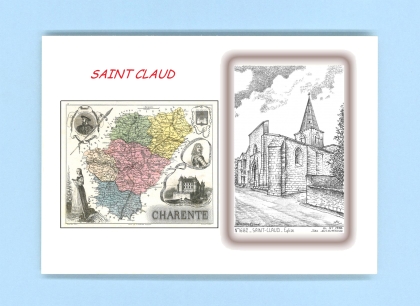 Cartes Postales impression Noir avec dpartement sur la ville de ST CLAUD Titre : eglise