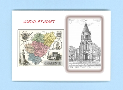 Cartes Postales impression Noir avec dpartement sur la ville de VOEUIL ET GIGET Titre : eglise
