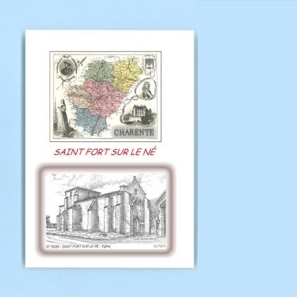 Cartes Postales impression Noir avec dpartement sur la ville de ST FORT SUR LE NE Titre : eglise