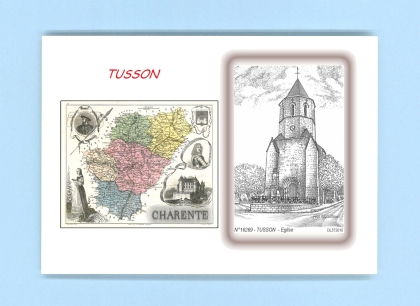 Cartes Postales impression Noir avec dpartement sur la ville de TUSSON Titre : eglise