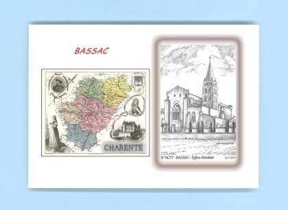 Cartes Postales impression Noir avec dpartement sur la ville de BASSAC Titre : eglise abbatiale