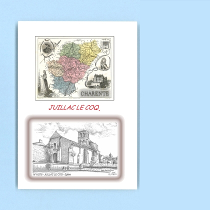 Cartes Postales impression Noir avec dpartement sur la ville de JUILLAC LE COQ Titre : eglise