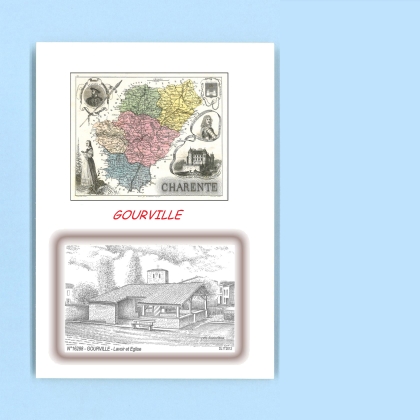 Cartes Postales impression Noir avec dpartement sur la ville de GOURVILLE Titre : lavoir et eglise